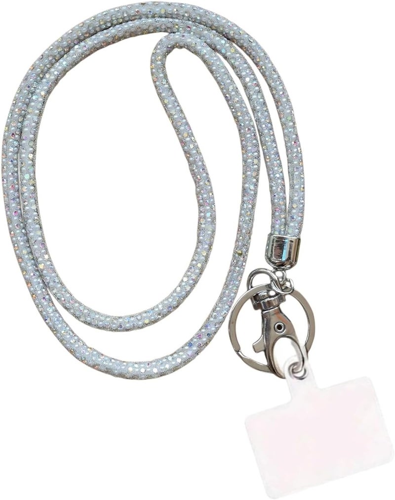 Global_Shopper Fashion 34.8'' Sparkle All Round Crystal Neck Lanyard,Bling Work Name Card Holder For Women(AB White,1PC) - Image 1